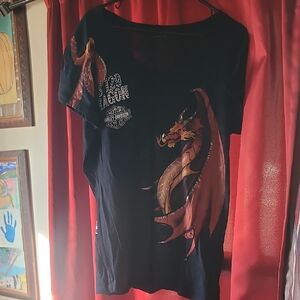 Harley-Davidson Black Tee with Red and Orange Dragon